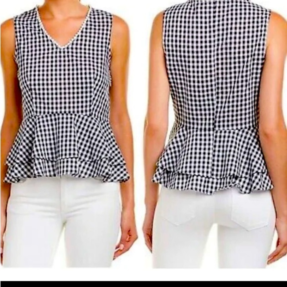 NWT Nanette Lepore Gingham Spring Bloom Navy Blue Sleeveless Top Size M
